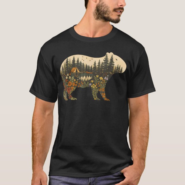 Boho Kapybara Växter Skog Natur Vildblomma T Shirt (Framsida)