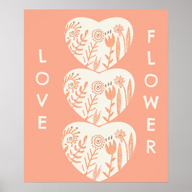 Boho Kärlek Flower Heart Poster (Framsidan)