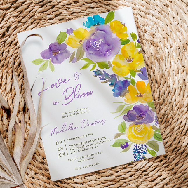 Boho kärlek in bloom lavender blommigt möhippa inbjudningar (Boho love in bloom lavender floral bridal shower invitation)