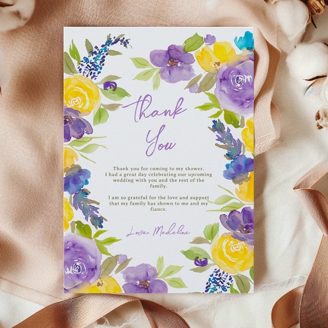 Boho kärlek in bloom lavender blommigt möhippa tack kort (Boho love in bloom lavender floral bridal shower thank you card)