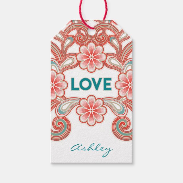 Boho Kärlek Romantiska Alla Hjärtans Dag Grön och  Presentetikett (Framsidan)