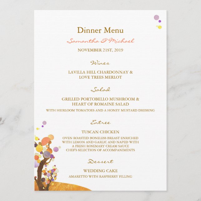 Boho Kärlek Träd DIY Wedding Reception Dinner Menu Meny (Framsida)