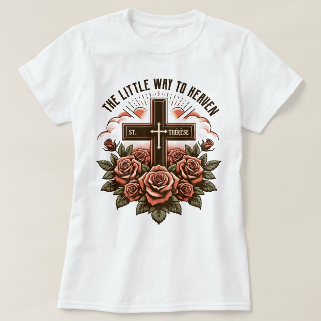 Boho-katolska St. Therese Little Way Traditional T Shirt (Design framsida)