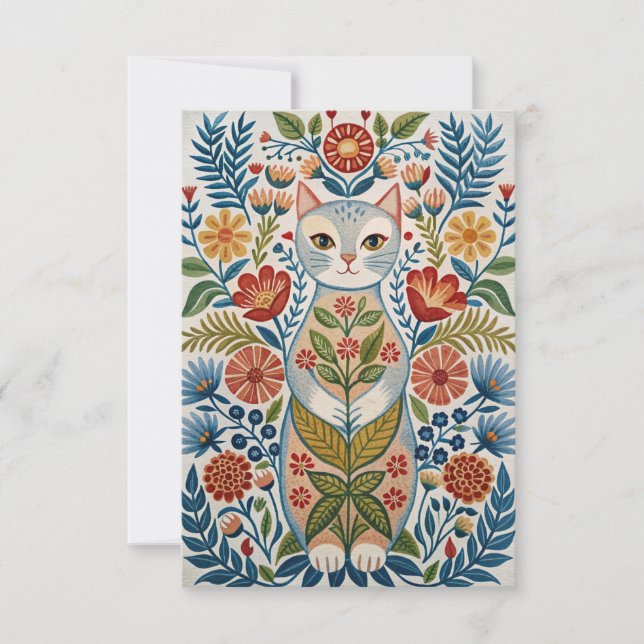 Boho-katt och blommor tack kort (Framsida)