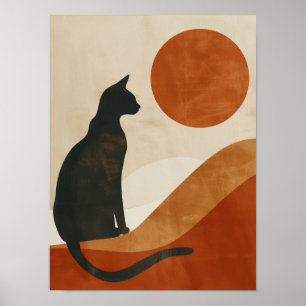 Boho Katt Silhuett Solnedgång Abstrakt Minimalis Poster