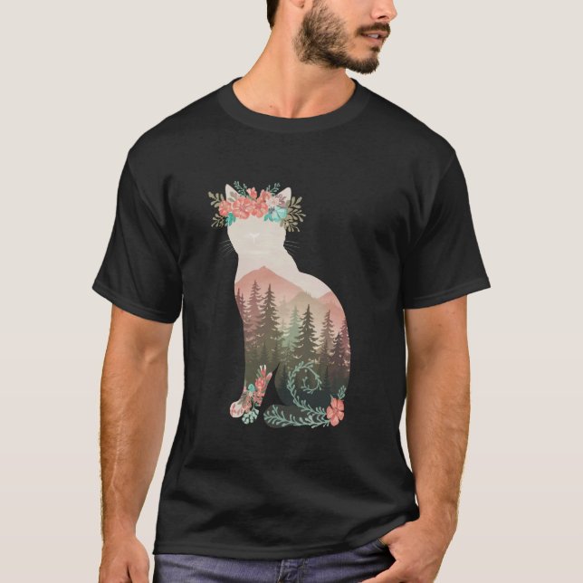 Boho katt Växter T-shirt Kvinnor Flicka Män Blommo (Framsida)