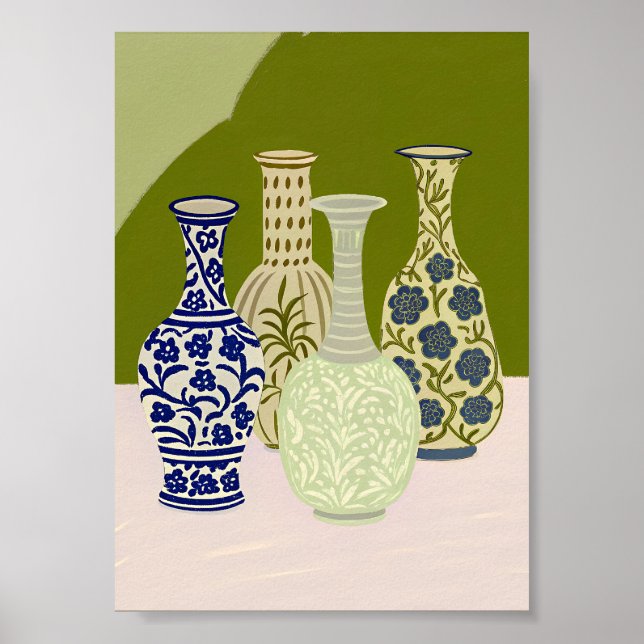 Boho Keramisk Vas Kollektion Konst Affisch Fem (Framsidan)