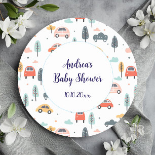 Boho Kids Cars, Träd & Clouds Mönster Baby Shower Runt Klistermärke