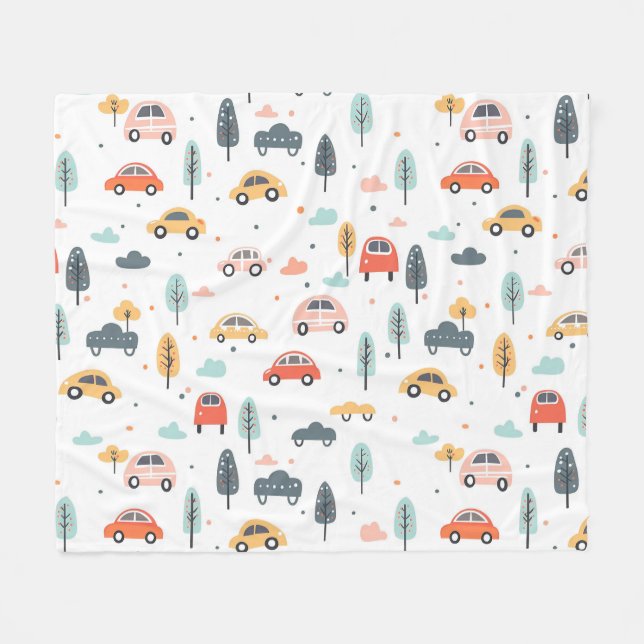 Boho Kids Cars, Träd & Clouds Mönster Fleecefilt (Framsidan (Horisontell))