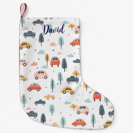 Boho Kids Cars, Träd & Clouds Mönster Liten Julstrumpa