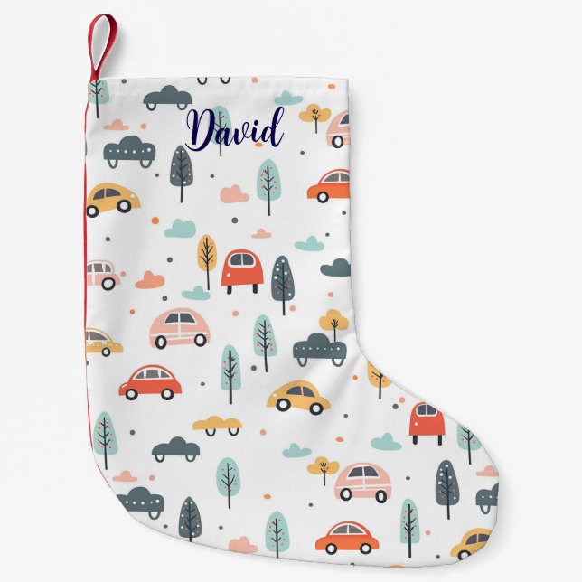 Boho Kids Cars, Träd & Clouds Mönster Liten Julstrumpa (Framsidan)