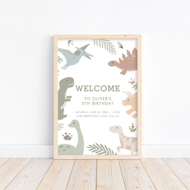 Boho Kids Dinosaur-Theme Birthday Sign Poster (Skapare uppladdad)