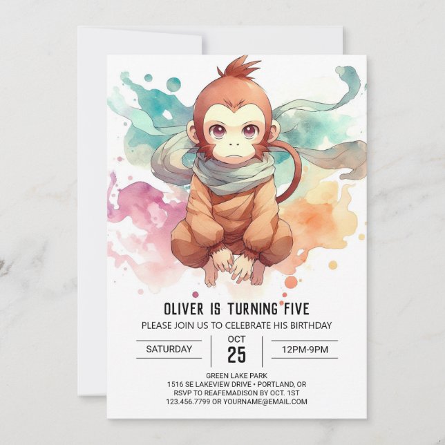 Boho Kids Monkey Birthday Inbjudningar (Framsida)