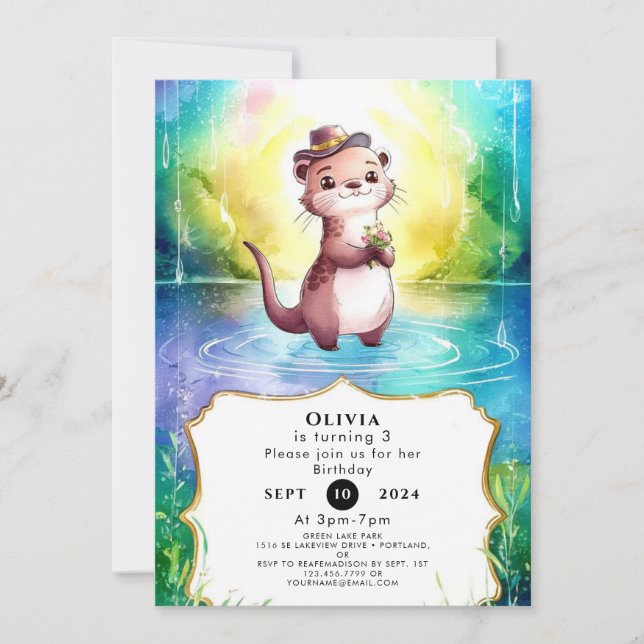 Boho Kids Otter Birthday Inbjudningar (Framsida)