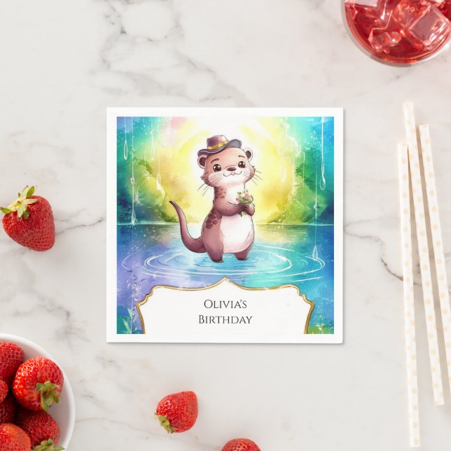 Boho Kids Otter Birthday Pappersservett (Insitu)