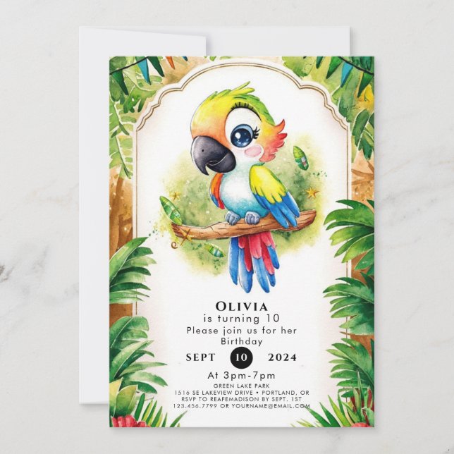 Boho Kids Parrot Birthday Inbjudningar (Framsida)