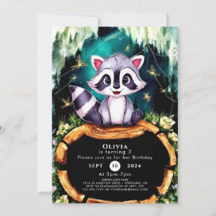 Boho Kids Raccoon Birthday Inbjudningar