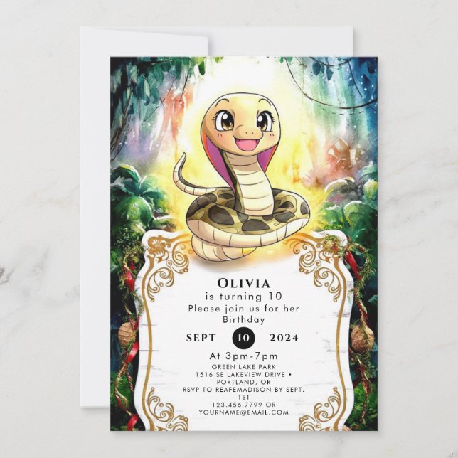 Boho Kids Snake Birthday Inbjudningar (Framsida)