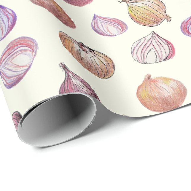 Boho Kitchen Onions Hand-Illustrated Vegetables Presentpapper (Rullad Hörn)