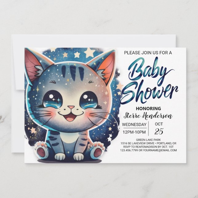 Boho Kitten Digital Baby Shower Inbjudningar (Framsida)