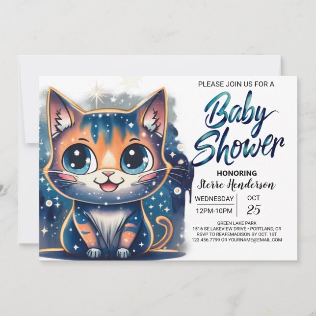Boho Kitten Editable Baby Shower Inbjudningar (Framsida)