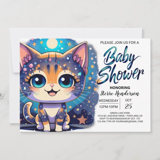Boho Kitten Online Boy Baby Shower Inbjudningar (Framsida)