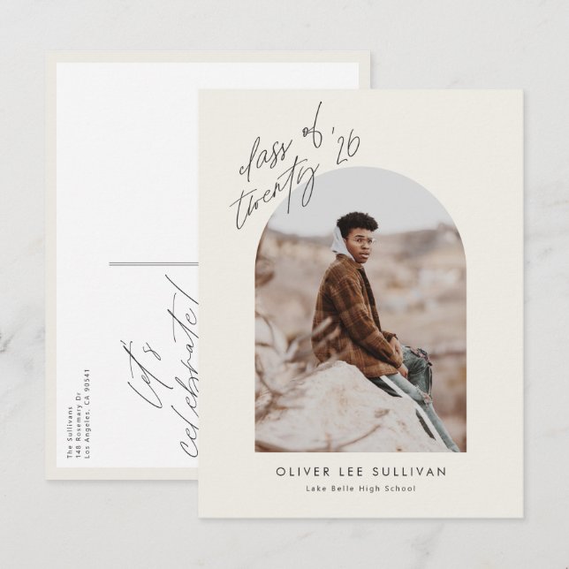 Boho-klass 2025 Arch Photo Studenten Inbjudan Vykort (Fram/baksida)