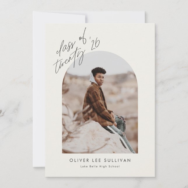 Boho-klass 2025 Arch Photo Studenten Inbjudningar (Framsida)