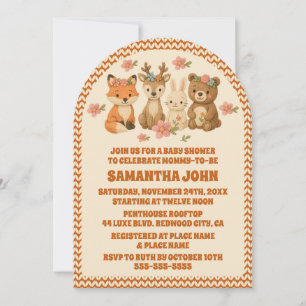Boho Knitten Blommigt Woodland Animals Baby Shower Inbjudningar