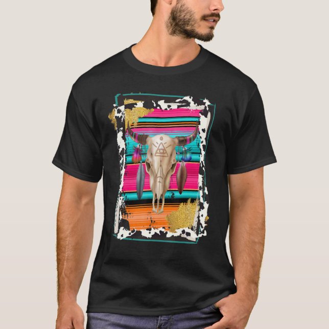 BOHO KO Lad Leopard Ko Mönster Serape Tryck Cowgir T Shirt (Framsida)