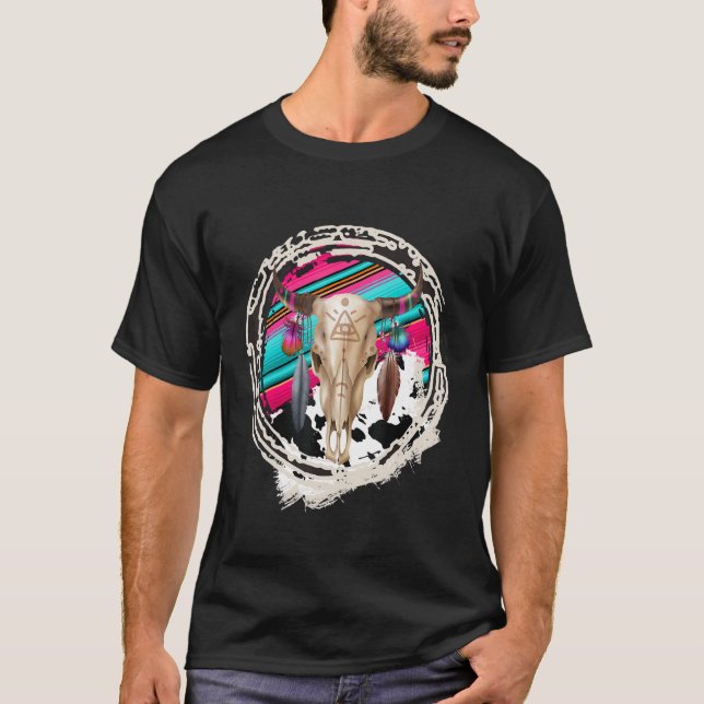 BOHO KO Ladugårds Leopard Ko Mönster Serape Tryck  T Shirt (Framsida)