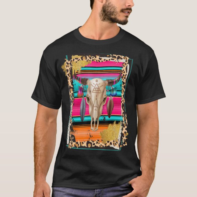 BOHO KO  Leopard Ko Mönster Serape Tryck Cowgirl T Shirt (Framsida)