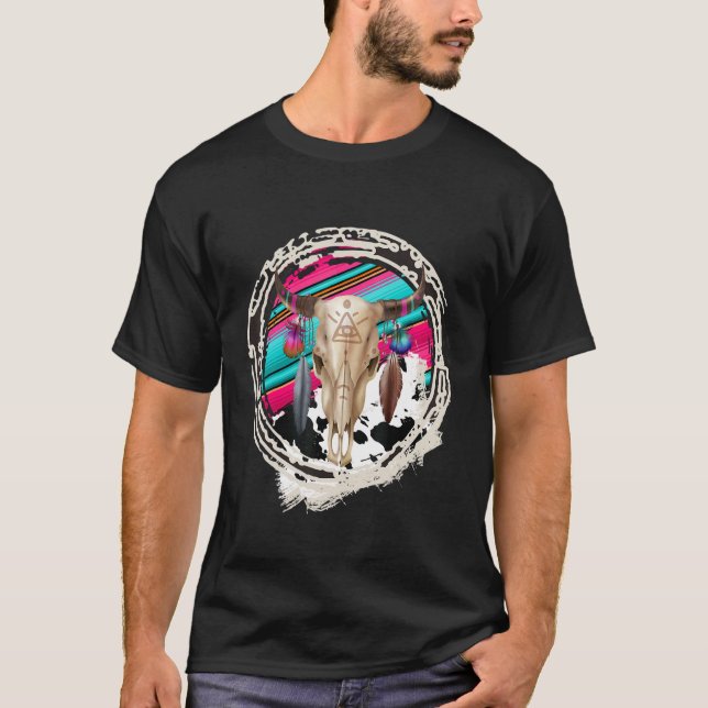 BOHO KO  Leopardy Muster Serape Tryck Cowgirl T Shirt (Framsida)