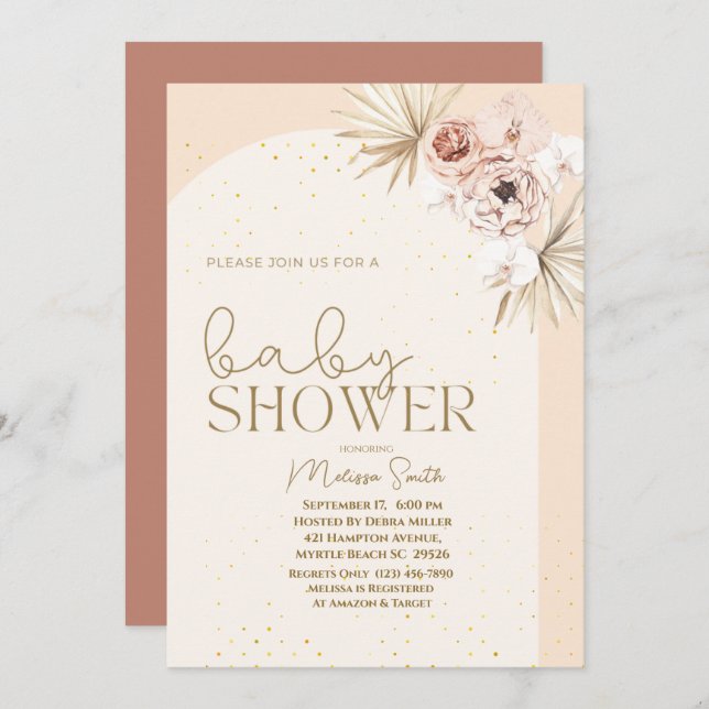 Boho Kön Neutral Baby Shower-inbjudan Inbjudningar (Fram/baksida)