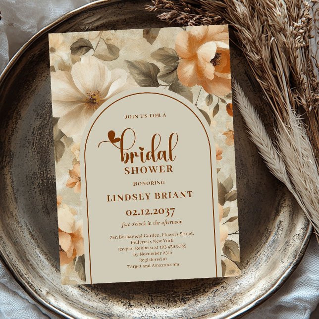 Boho Koppar Blommig Grönska Bröllopsfest Inbjudan (Boho Copper Floral Greenery Bridal Shower Invitation)