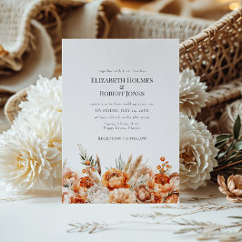 Boho korall- och persikafärgade torra blommor bröl inbjudningar