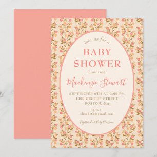 Boho korallrosa blommande baby shower inbjudningar