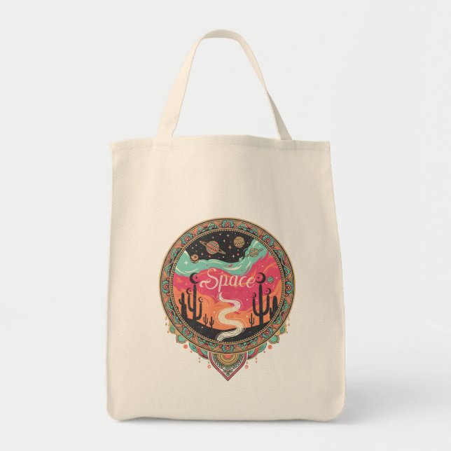 Boho Kosmisk Öken Retro Tygkasse (Framsidan)