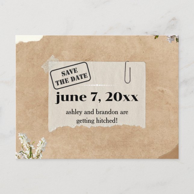 Boho Kraft Papper Blommigt SPARA DATUM Vykort (Framsida)