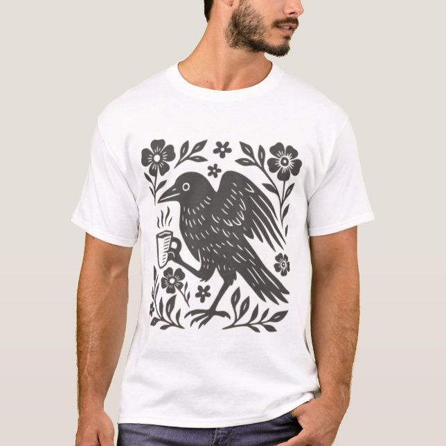 Boho-kråkshirts, Fågel-kaffefantast T Shirt (Framsida)