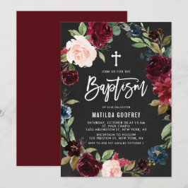 Boho-krita burgunderröd blomsterkrans Dop Inbjudningar