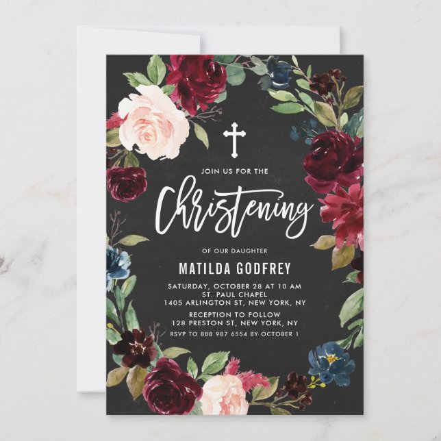 Boho Kritskrifts Bröllops Rosafärgad Blomsterkrans Inbjudningar (Framsida)