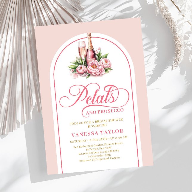 Boho-kronblad och Prosecco inbjuder till roséguldt Inbjudningar (Boho petals and prosecco invite blush gold tones

)