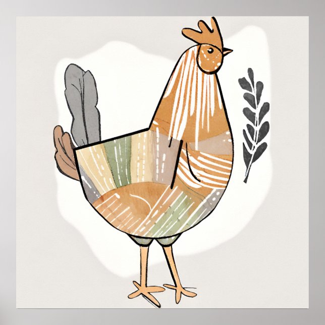 Boho-kycklingen Löv botaniska konsten stil Modern Poster (Framsidan)