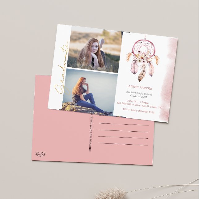 Boho Lägg till dina foton Studenten Vykort (Skapare uppladdad)