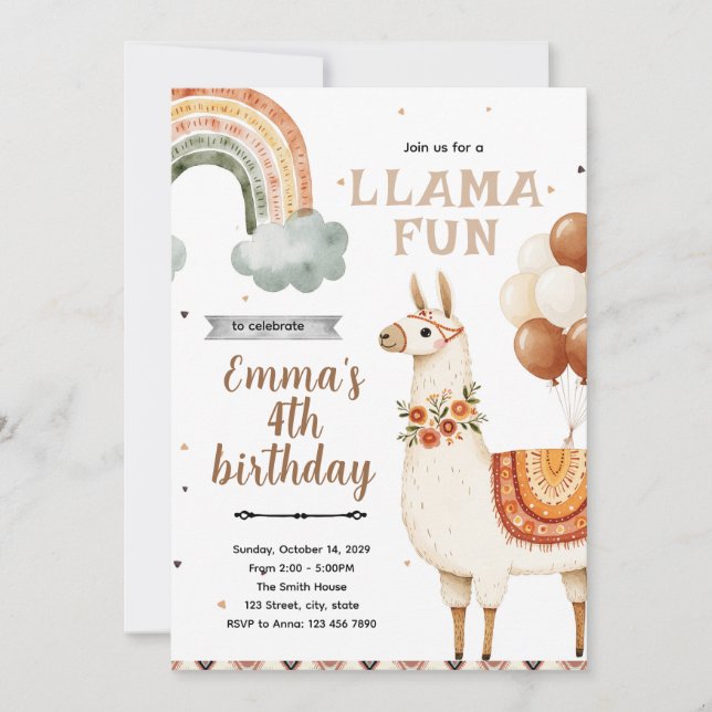 Boho Lama Födelsedagsfest Inbjudan (Framsida)