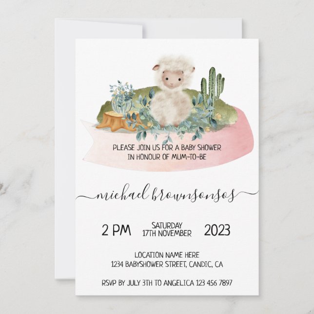 Boho Lamb Sheep Tropical Baby Shower Inbjudningar (Framsida)