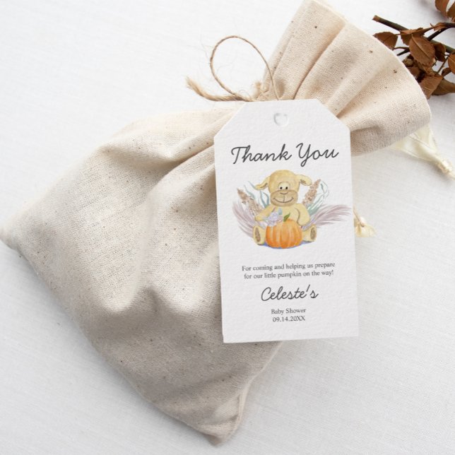 Boho Lamm Pumpa Baby Shower Tackkort Presentetikett (A Thank You Gift Tag for favor bags and gifts!)