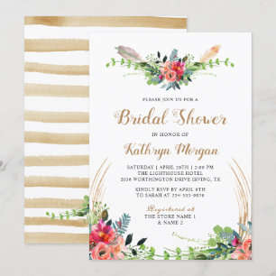 Boho Land Blommigt Watercolor Arrow Möhippa Inbjudningar