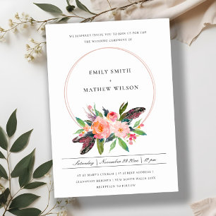 BOHO LAND FEATHER BLOMMIGT WREATH BRÖLLOP INBJUDNINGAR